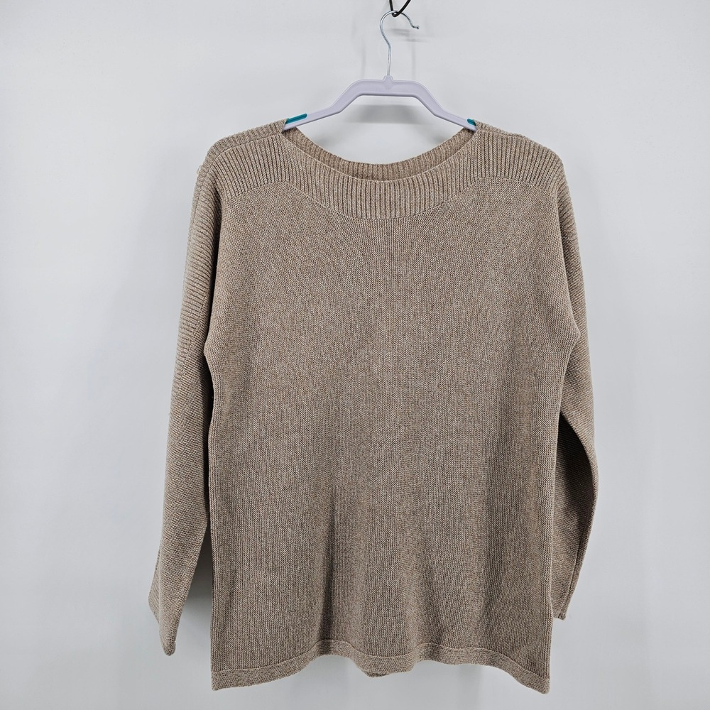 Talbots Sweater Womens Medium Tan Metallic Wool Blend Boatneck Long Sleeve NWT